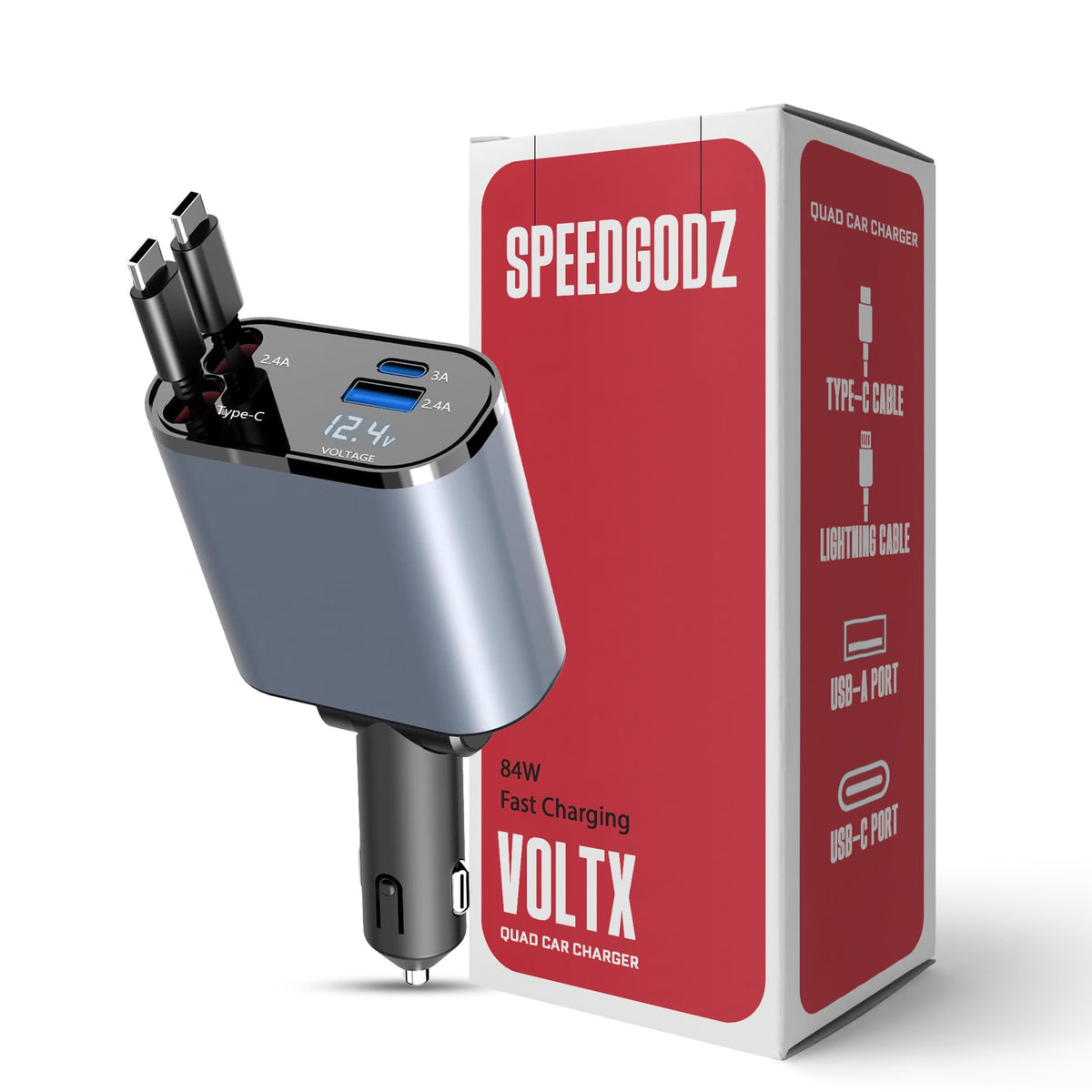 84W 4 in 1 Retractable Car Charger