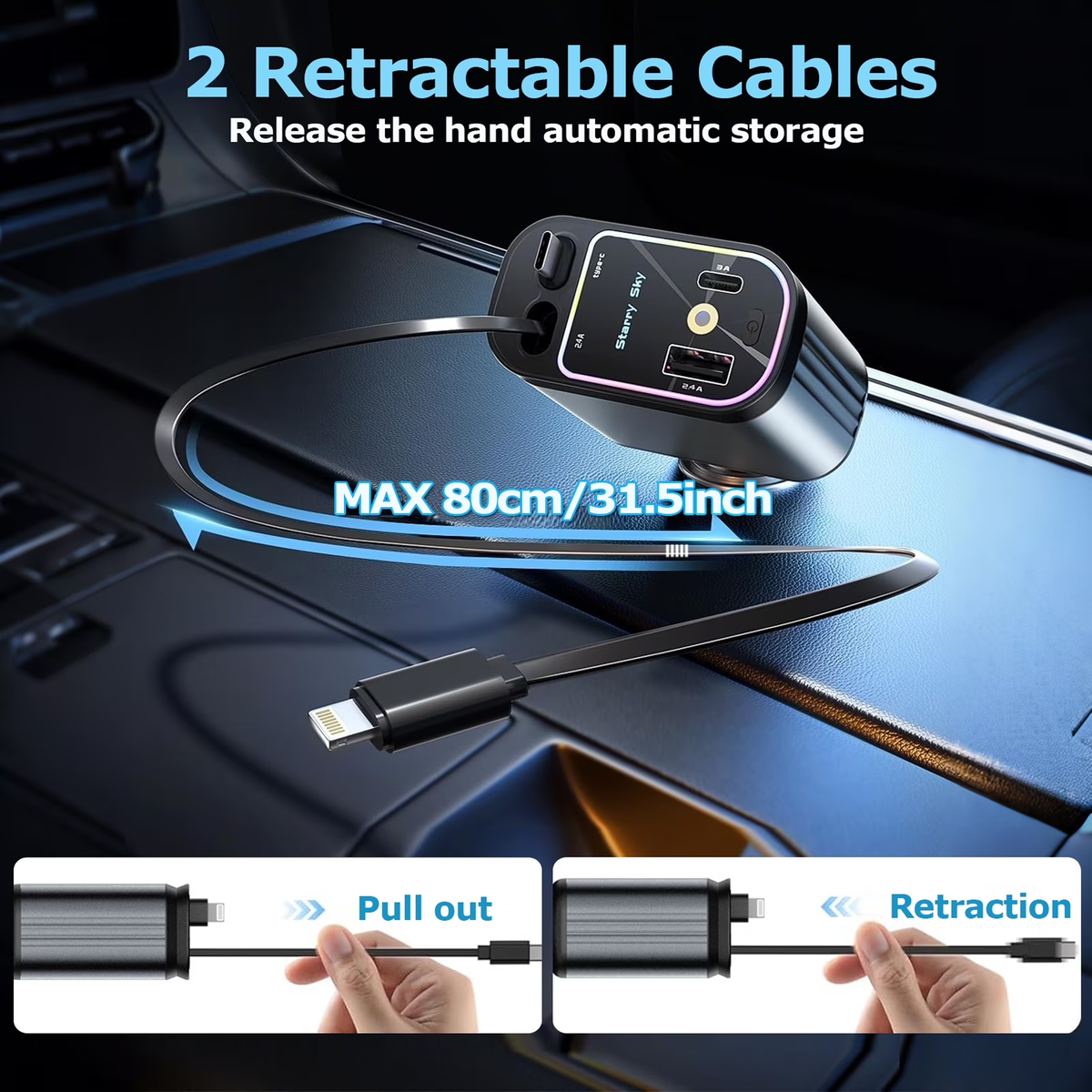 84W 5 in 1 Retractable Car Charger