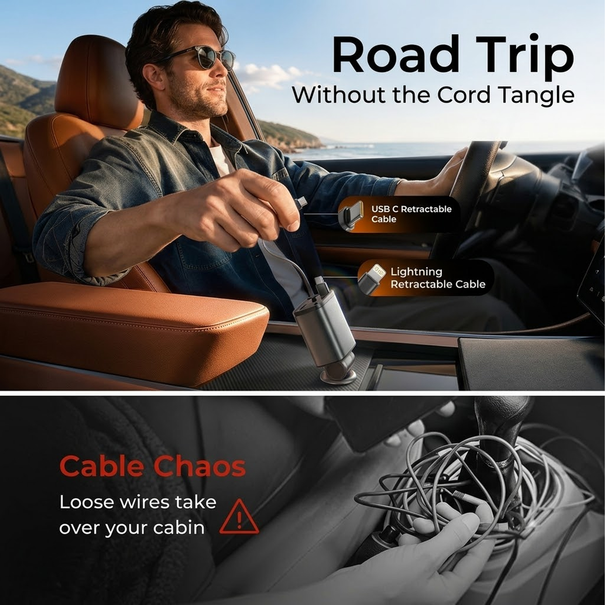 84W 4 in 1 Retractable Car Charger