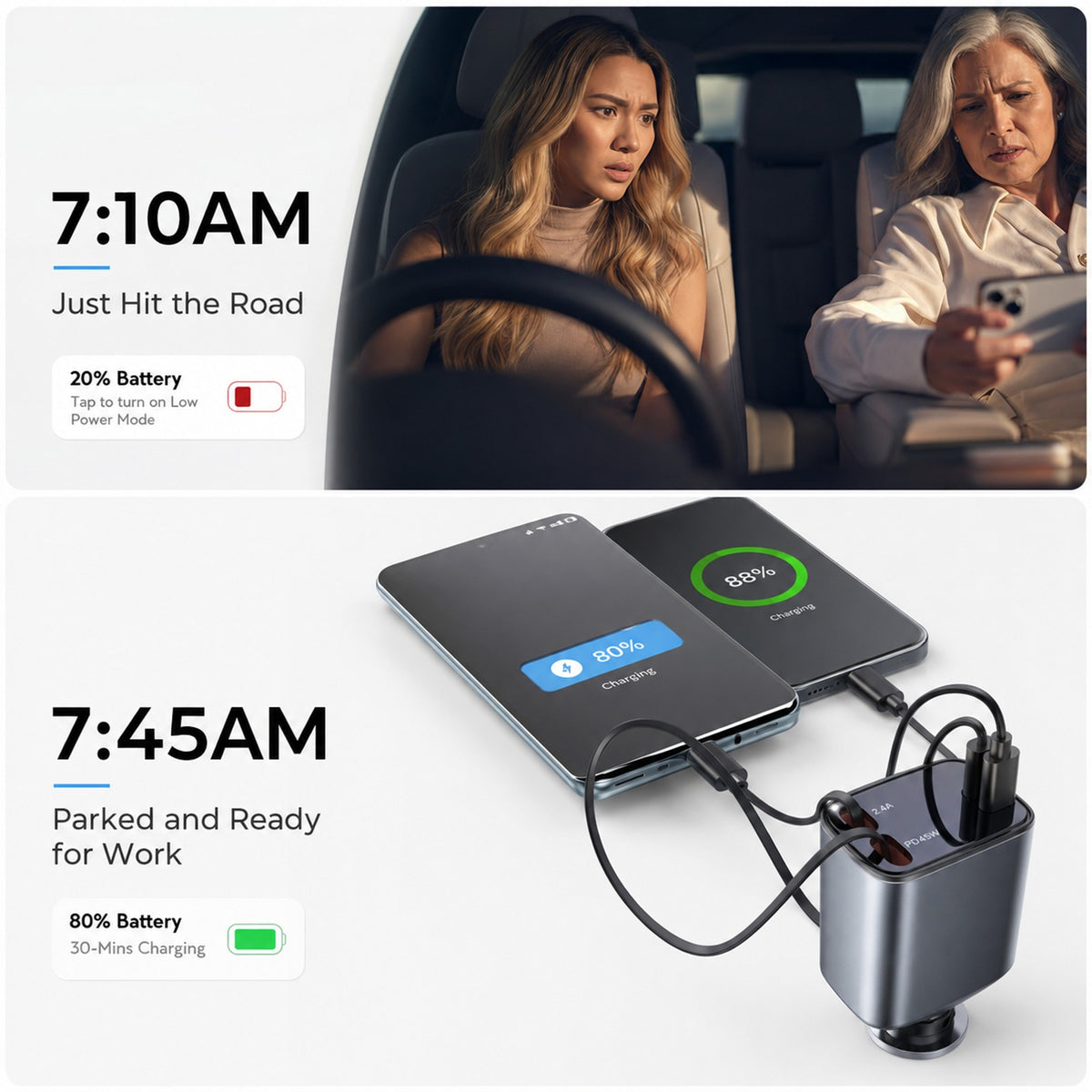 84W 4 in 1 Retractable Car Charger