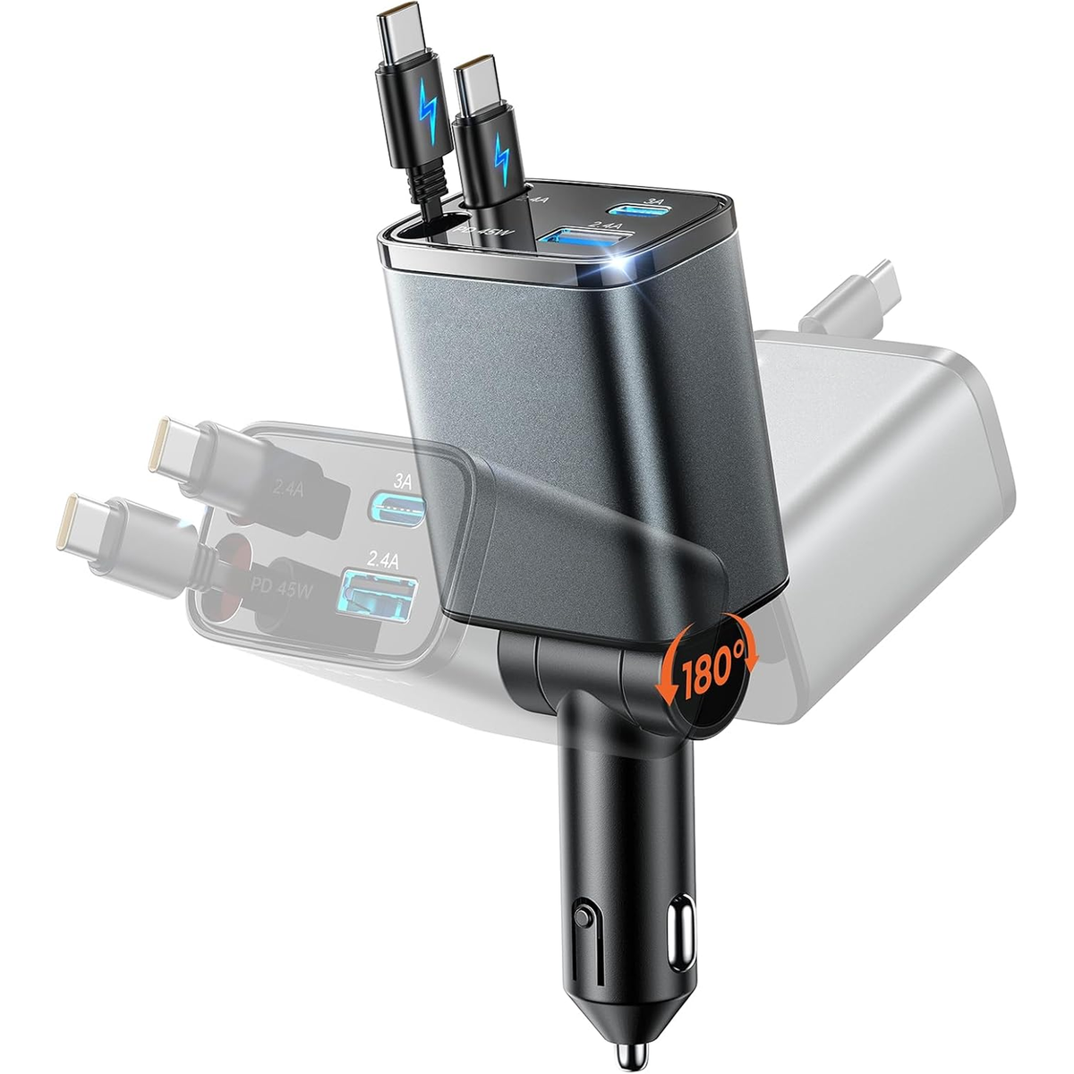 84W 4 in 1 Retractable Car Charger